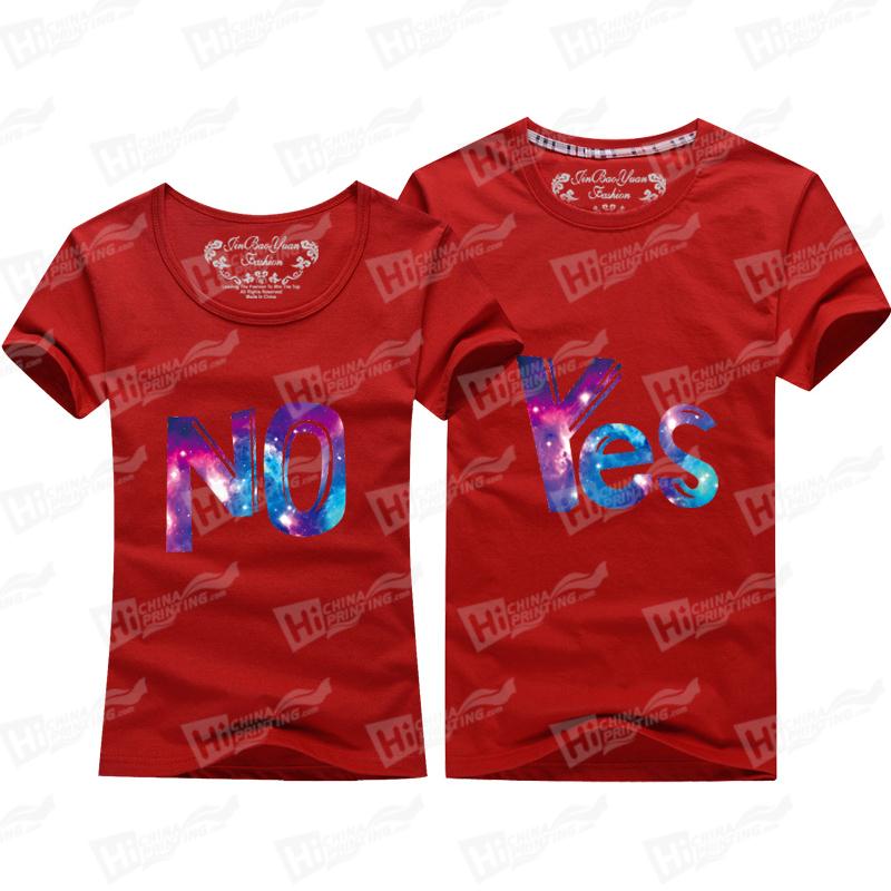 Starry Sky Couple's Matching Outfit Clothes Short-Sleeve T-shirts Printed With Yes No For Wholesale